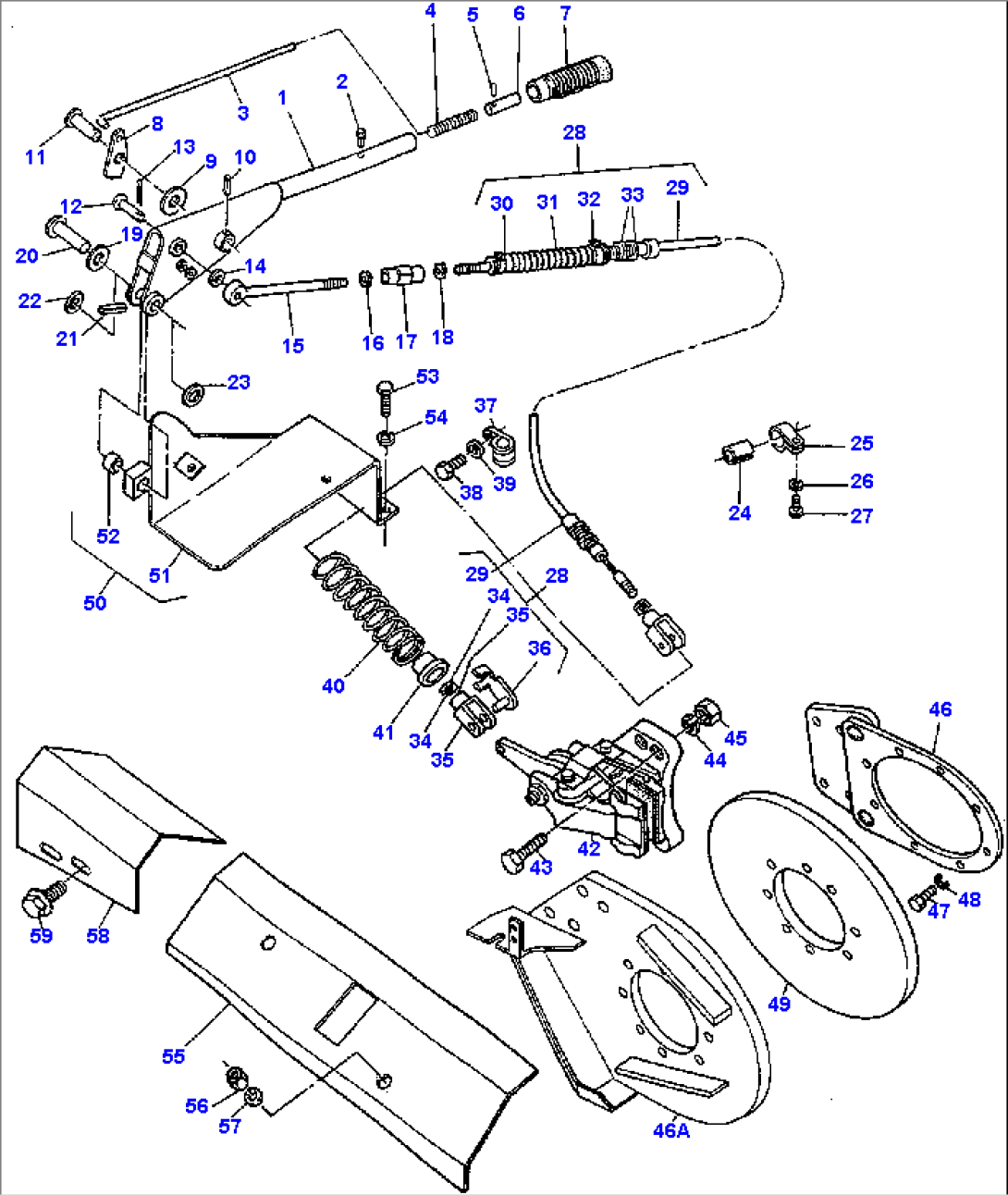 HAND BRAKE AND OPERATING ASSEMBLY