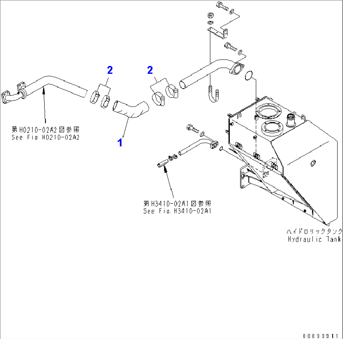HYDRAULIC TANK RELATED PARTS (TANK TO PUMP PIPING) (-40ßC SPEC.)(#1122-)