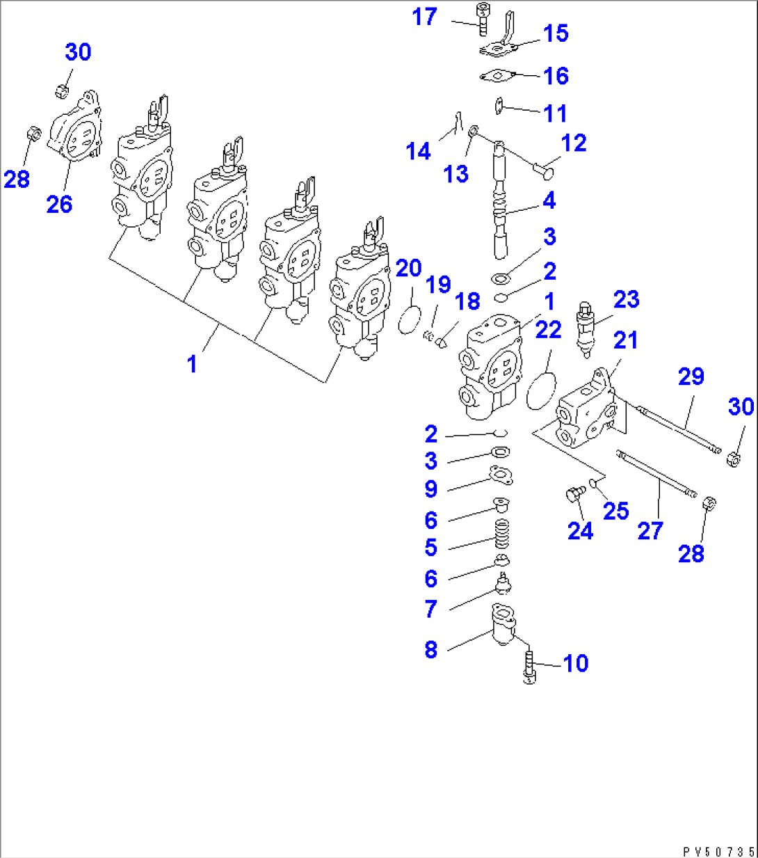 HYDRAULIC CONTROL VALVE¤ R.H. (5-SPOOL) (FOR CLUTCH TYPE CIRCLE REVERSE GEAR)(#4501-)