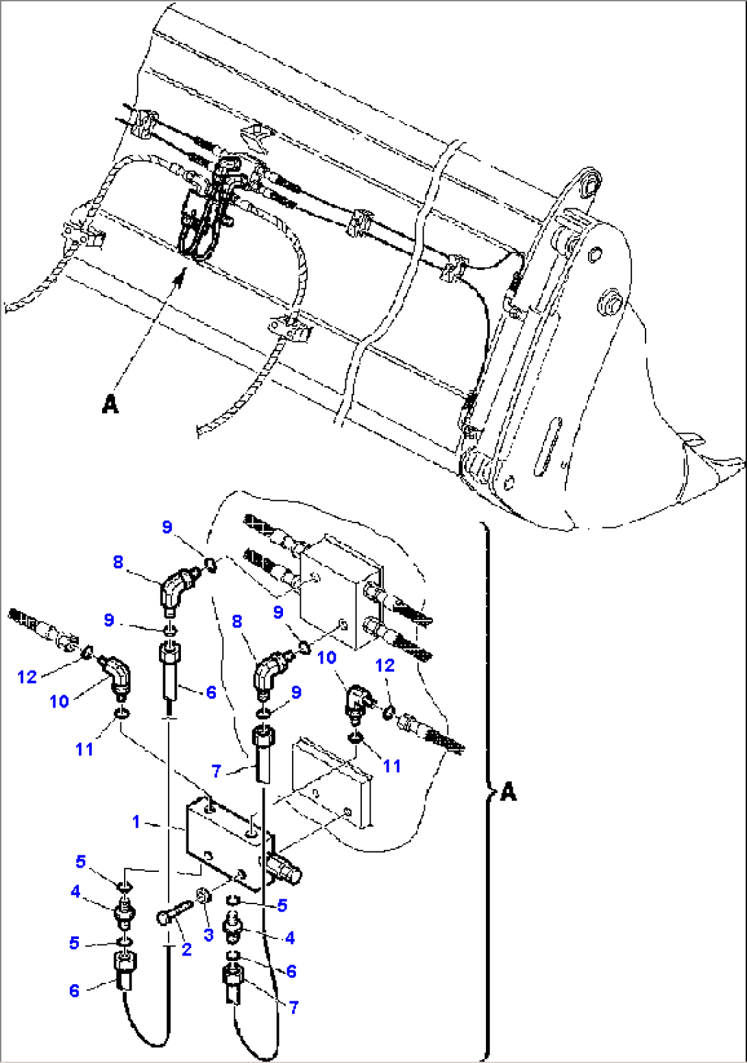 FIG. H6675-01A0 HYDRAULIC PIPING - BUCKET - 4 IN 1 CYLINDER LINE SAFETY VALVE