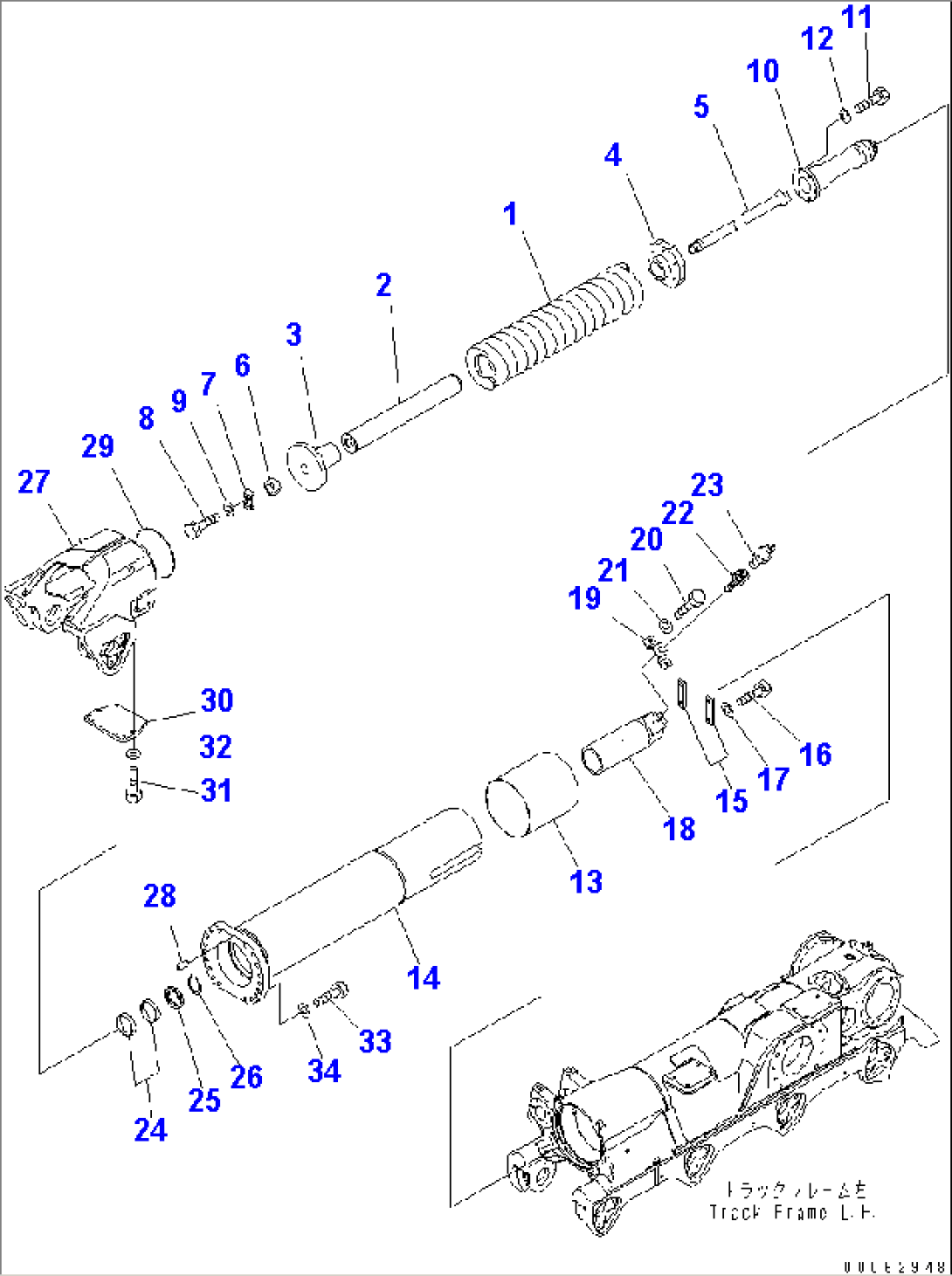 TRACK FRAME (L.H.) (IDLER CUSHION AND RECOIL SPRING) (8 ROLLER)