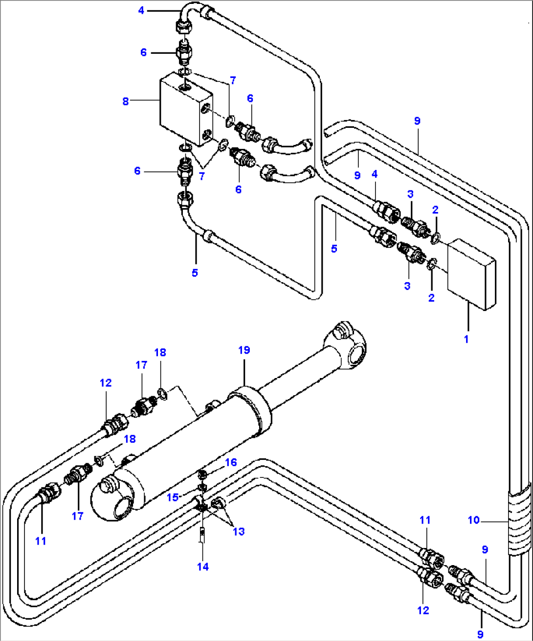 FIG. H5110-01A12 DRAWBAR SIDE SHIFT ACTUATOR LINES - R.H. AND L.H. 90° BLADE SUSPENSION - S/N 203500 AND DOWN