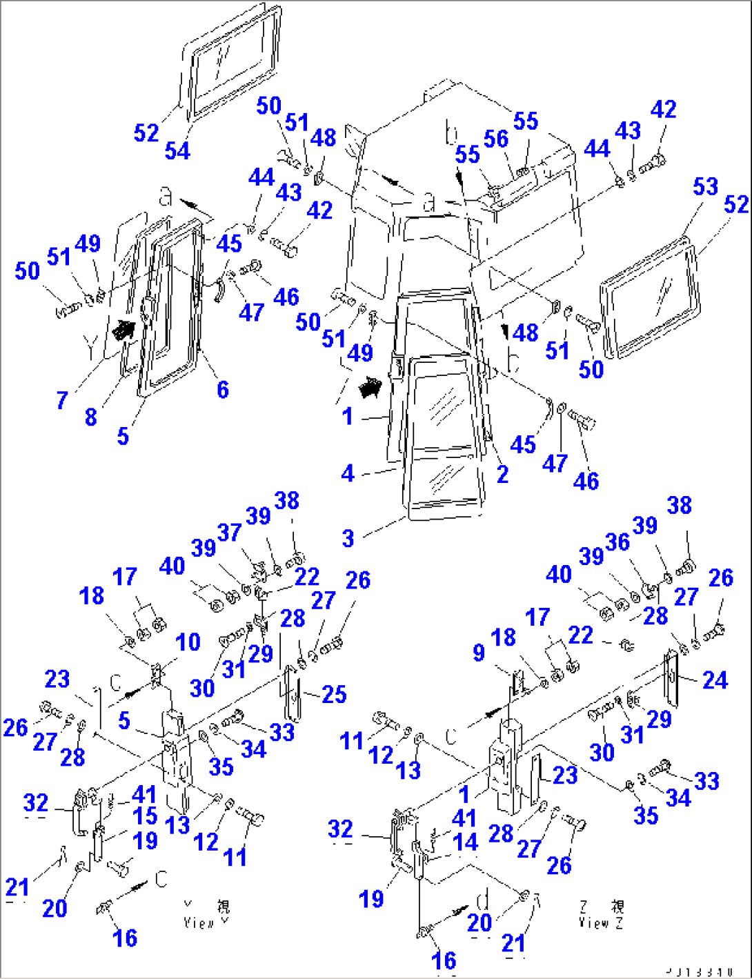 STEEL CAB (DOOR AND SIDE WINDOW) (2/9) (COLD TERRAIN SPEC.)(#35952-)
