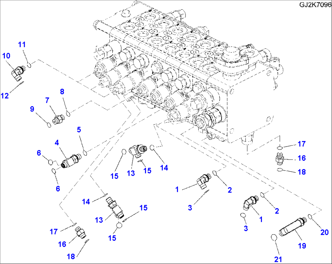 MAIN VALVE (7-SPOOL/ONE-PIECE BOOM) - CONNECTING PARTS (3/4)