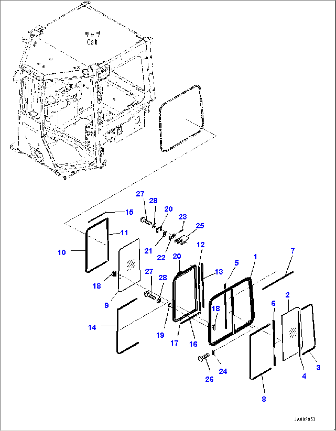 ROPS Cab, Sash type Glass Window, L.H. (#80001-)