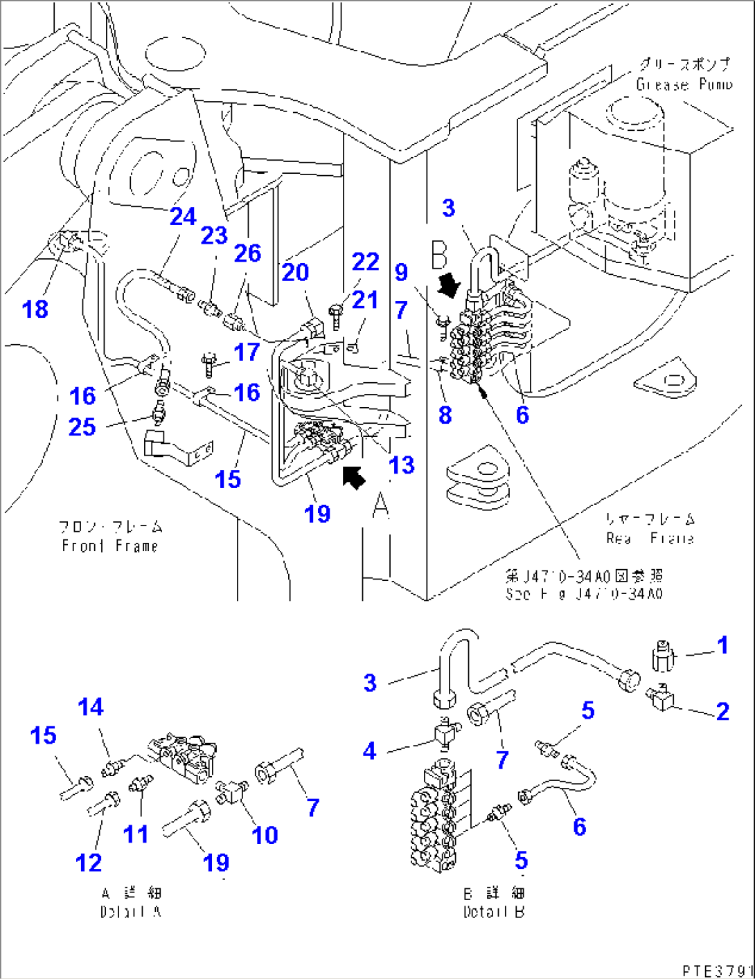 REMOTE GREASE (AUTO GREASE) (STEERING CYLINDER HEAD PIN LINE)