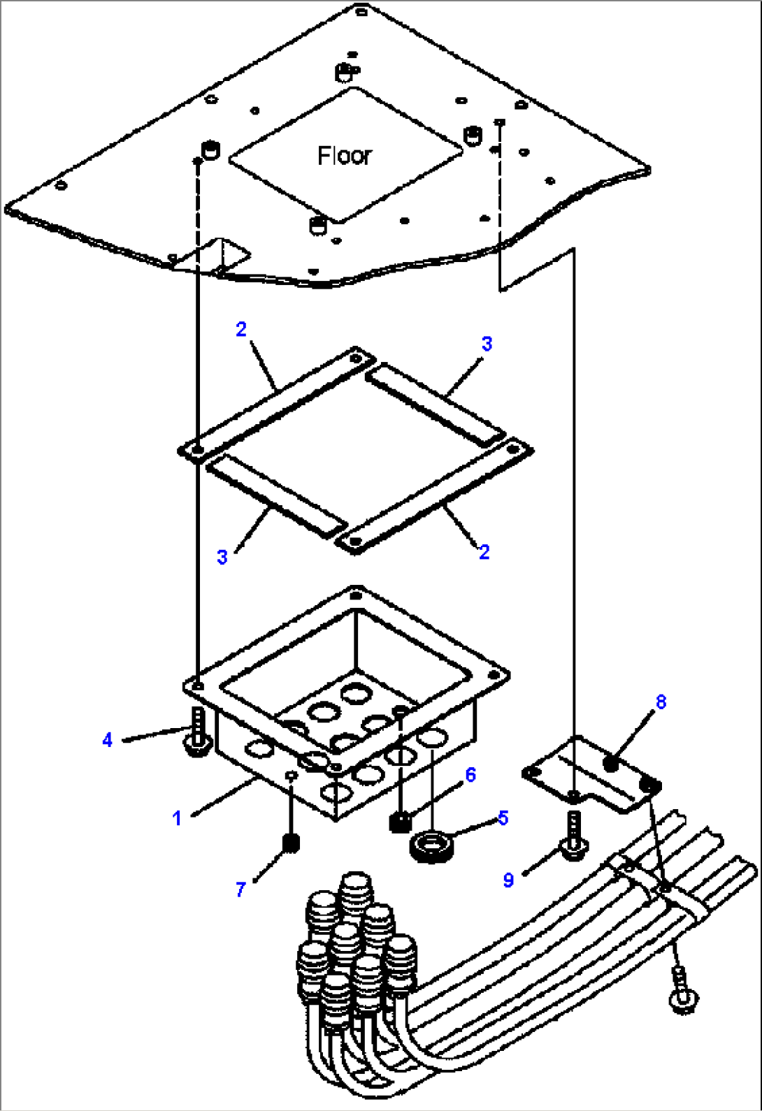 FIG. E0200-02A0 FRONT FRAME ELECTRICAL - CAB FLOOR COVER