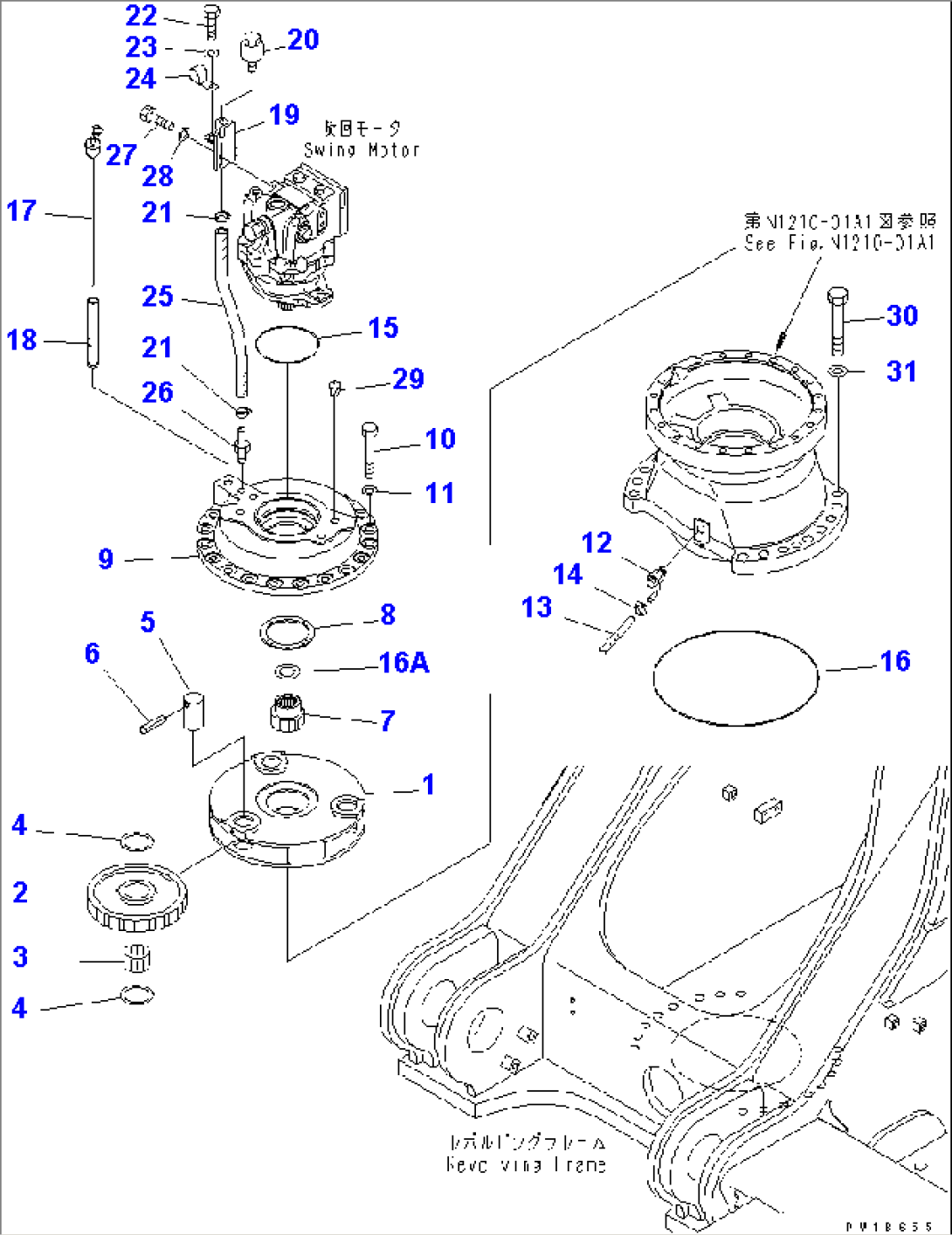 SWING MACHINERY (1ST CARRIER AND GAUGE SUPPORT) (FRONT)(#31001-)