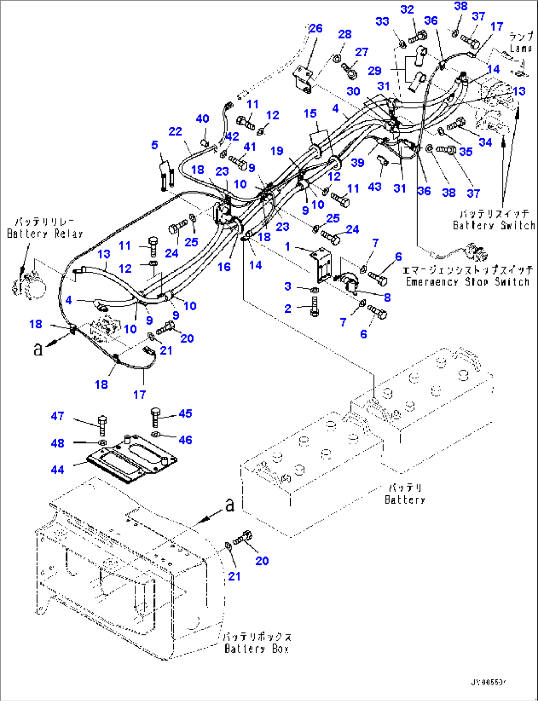 Battery Box, Isolator and Engine Stop Cable (#5127-)