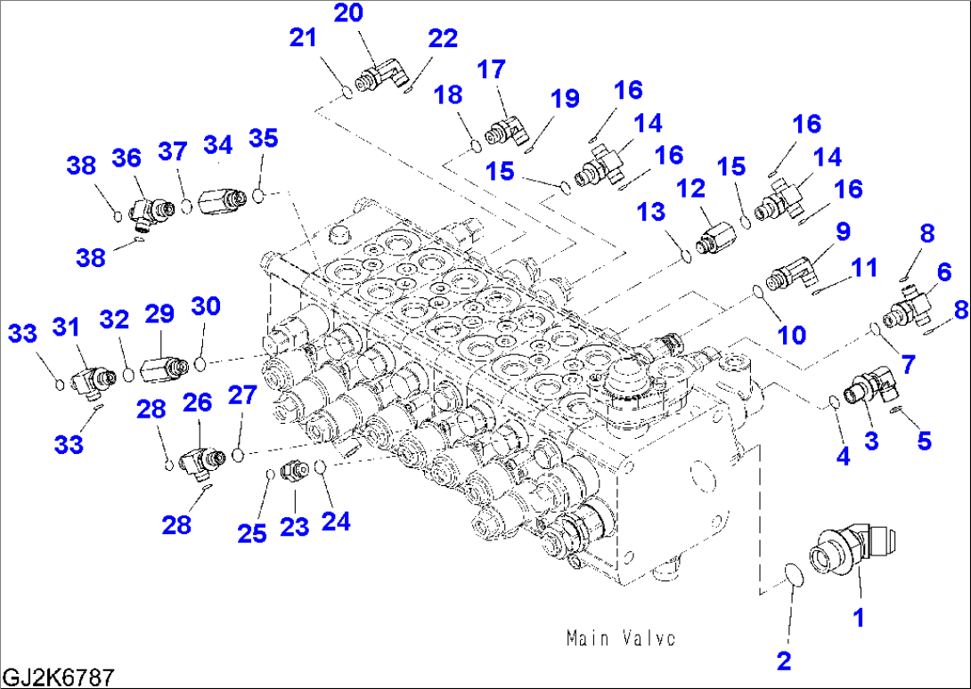 MAIN VALVE (8-SPOOL/TWO-PIECE BOOM) - CONNECTING PARTS (2/4)