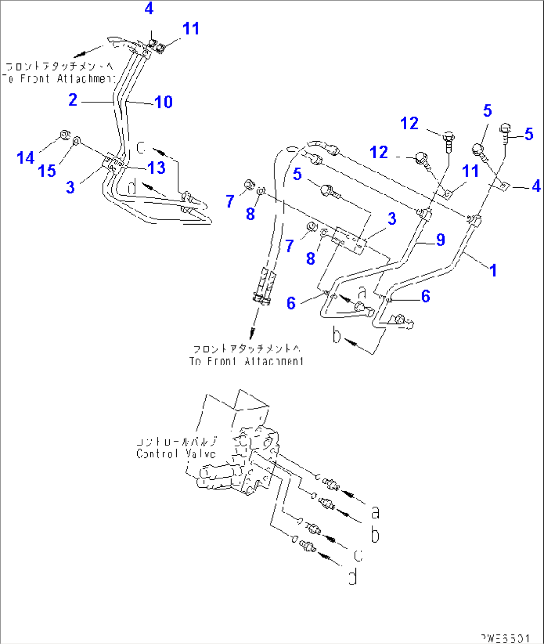 FRONT FRAME (FRONT ATTACHMENT LINE) (WITH 4-SPOOL CNT. VALVE AND FRONT ATTACHMENT)