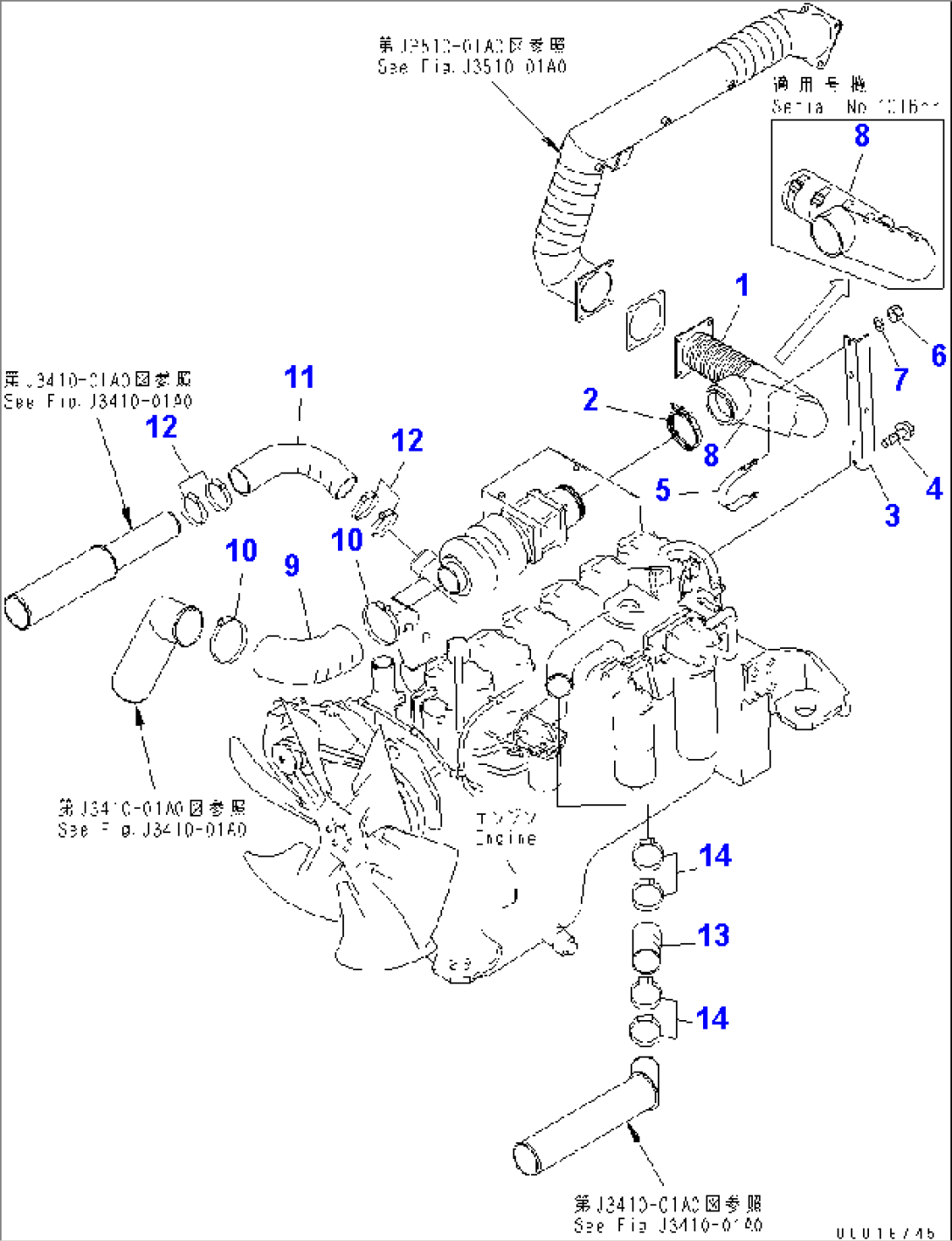 ENGINE PIPING (AIR INTAKE AND EXHAUST) (WITH EXHAUST BRAKE)(#1001-.)