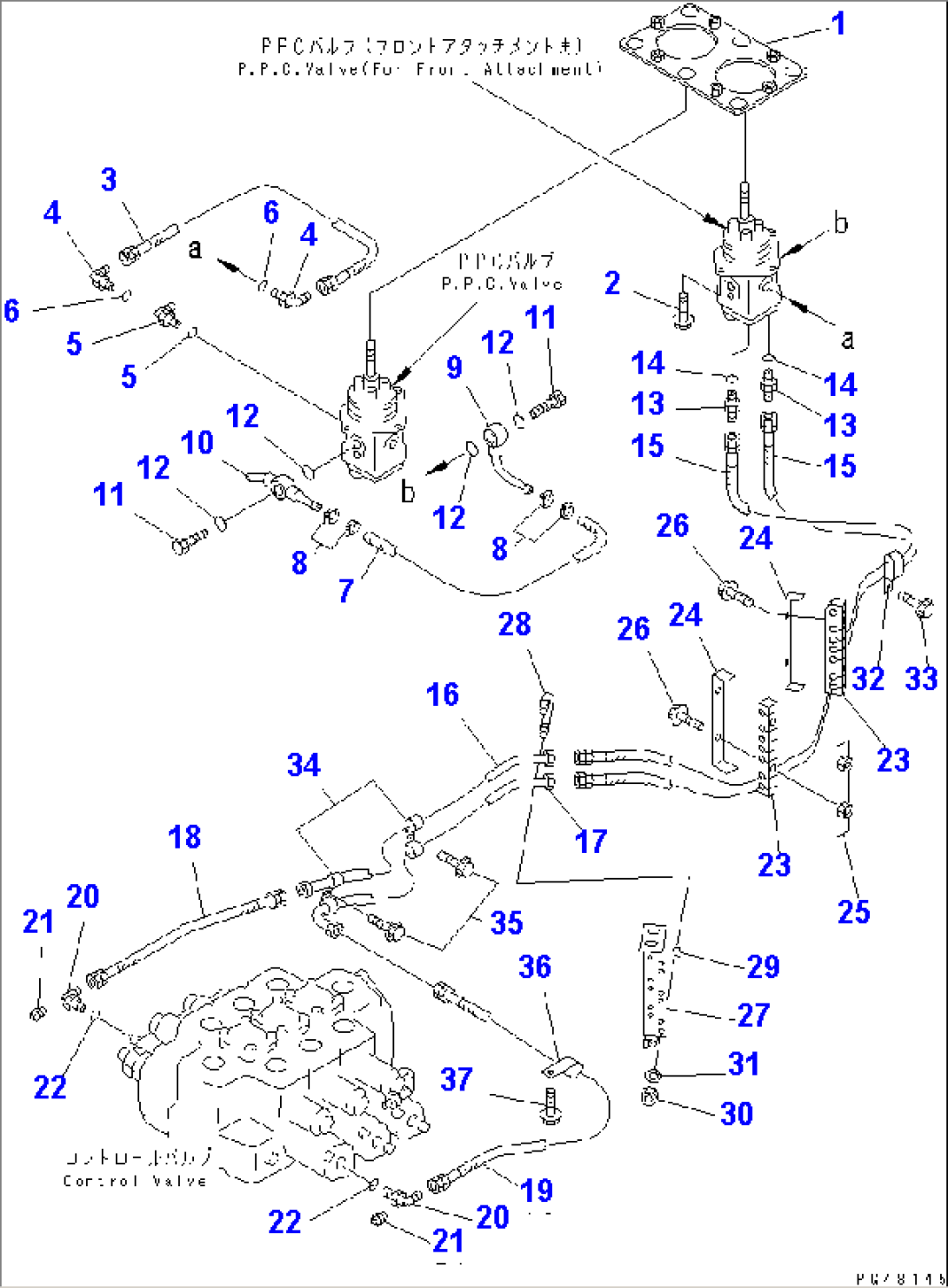 HYDRAULIC PIPING (PPC VALVE LINE) (WITH FRONT ATTACHMENT) (WITH 3-SPOOL CONTROL VALVE)(#50001-)