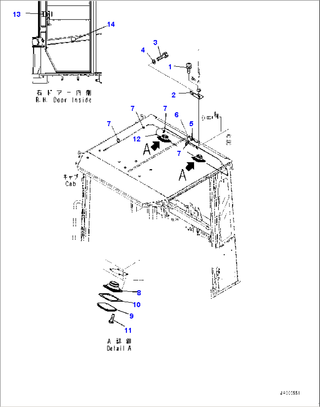 ROPS Cab and Floor Frame Group, Rubber Antenna Mounting, Speaker and Mark Plates