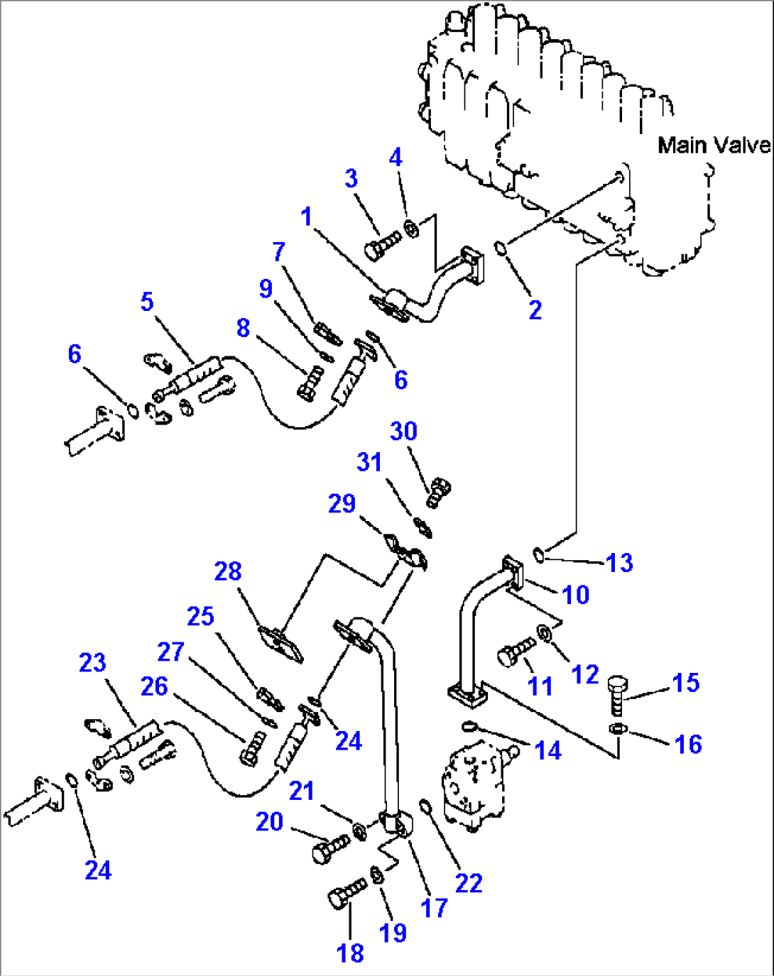 FIG. H1220-02A0 HYDRAULIC PIPING - ARM LINE WITH ARM LOCK VALVE - VALVE TO BOOM
