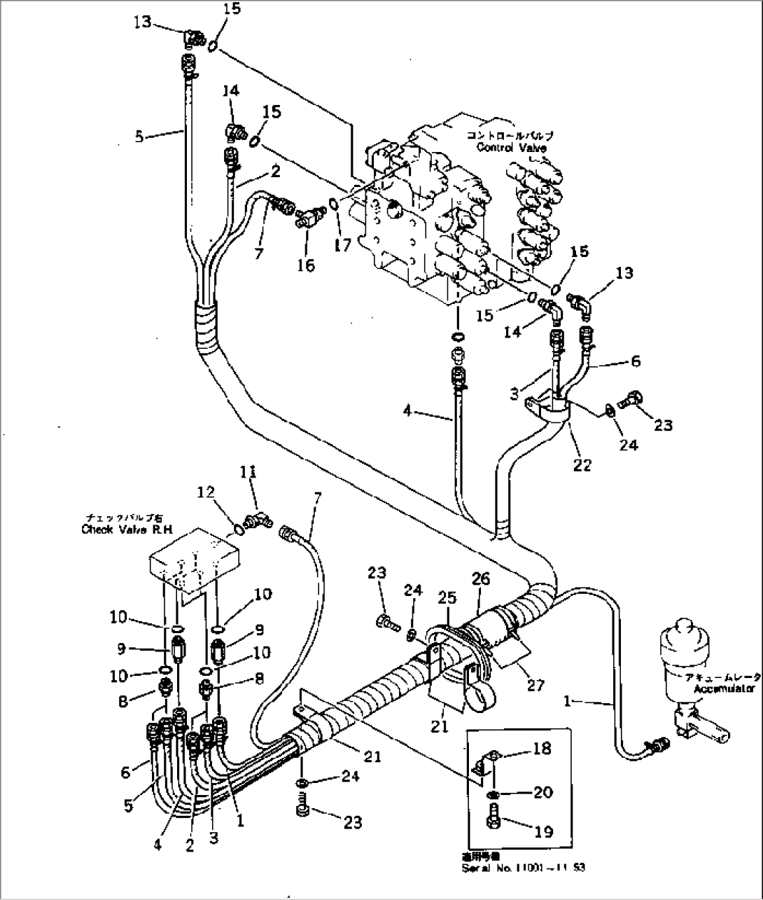 P.P.C. VALVE PIPING (3/3) (FOR WRIST CONTROL) (WITH AUTO DECELERATION) (WITH SWING MECHANICAL BRAKE)(#12001-12888)