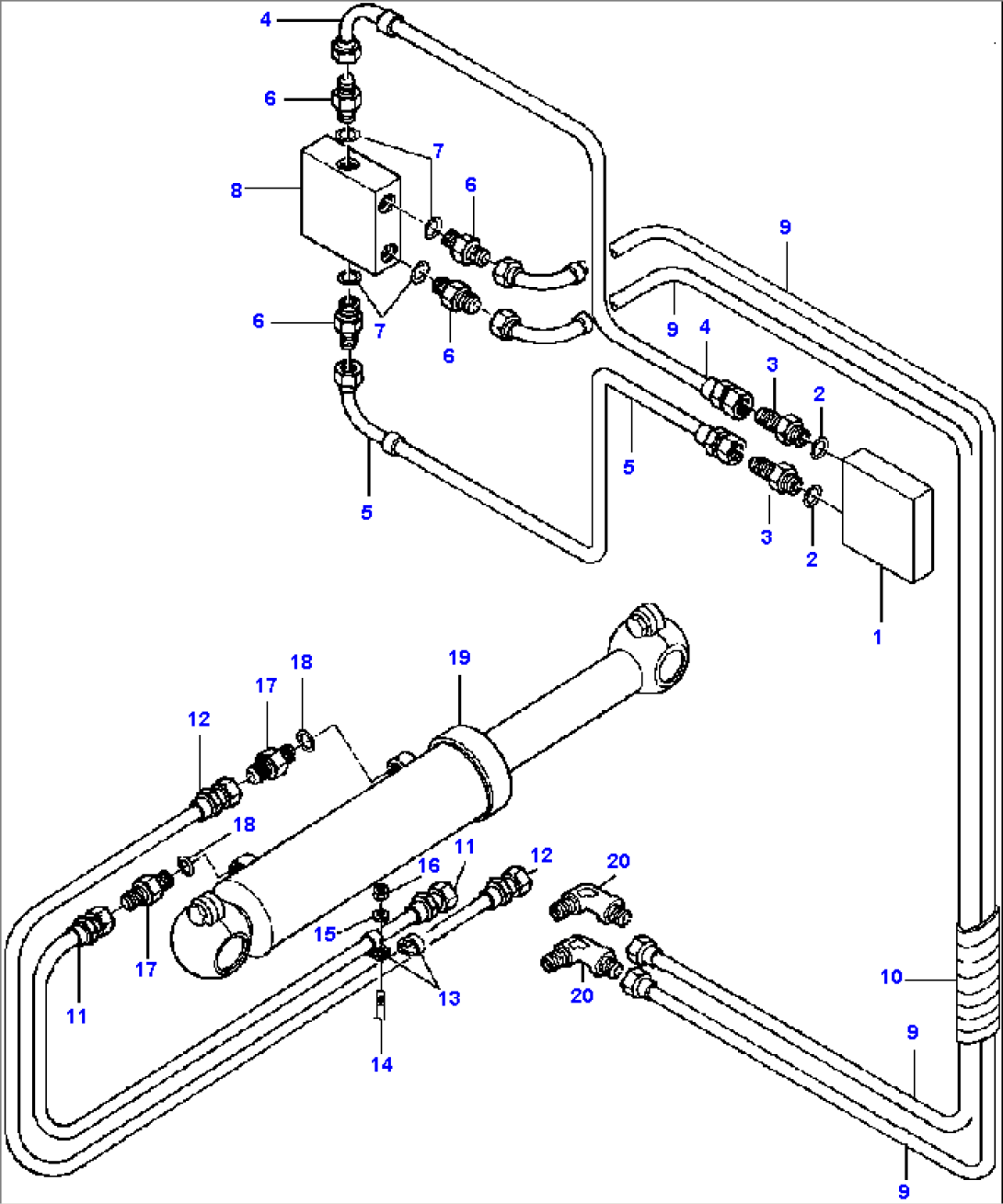 DRAWBAR SIDE SHIFT ACTUATOR LINES RIGHT AND LEFT 90ø BLADE SUSPENSION