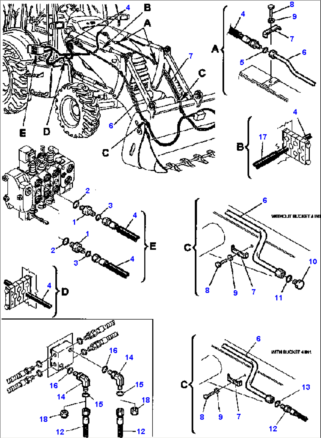 FIG. H6660-02A0 HYDRAULIC PIPING - CONTROL VALVE TO BUCKET - 4 IN 1 CYLINDER