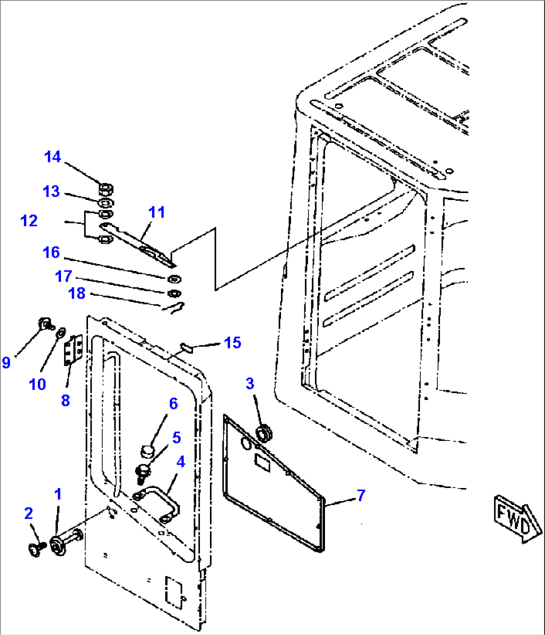 FIG NO. K0210-16A0 ROPS CAB DOOR MOUNTING PARTS R.H.