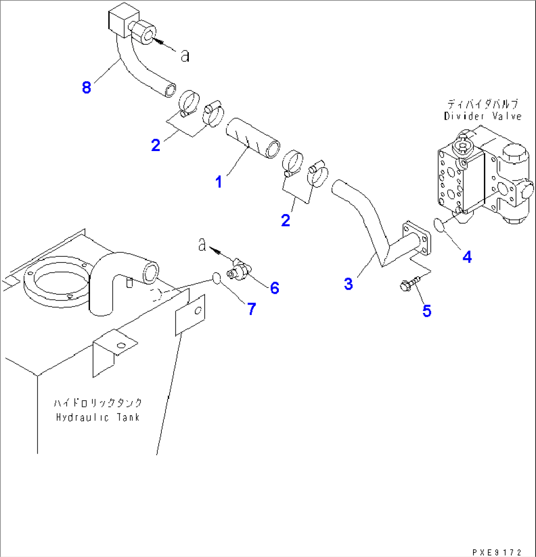 EMERGENCY STEERING (HYDRAULIC PIPING) (TANK TO DIVIDER VALVE LINE)(#50001-)