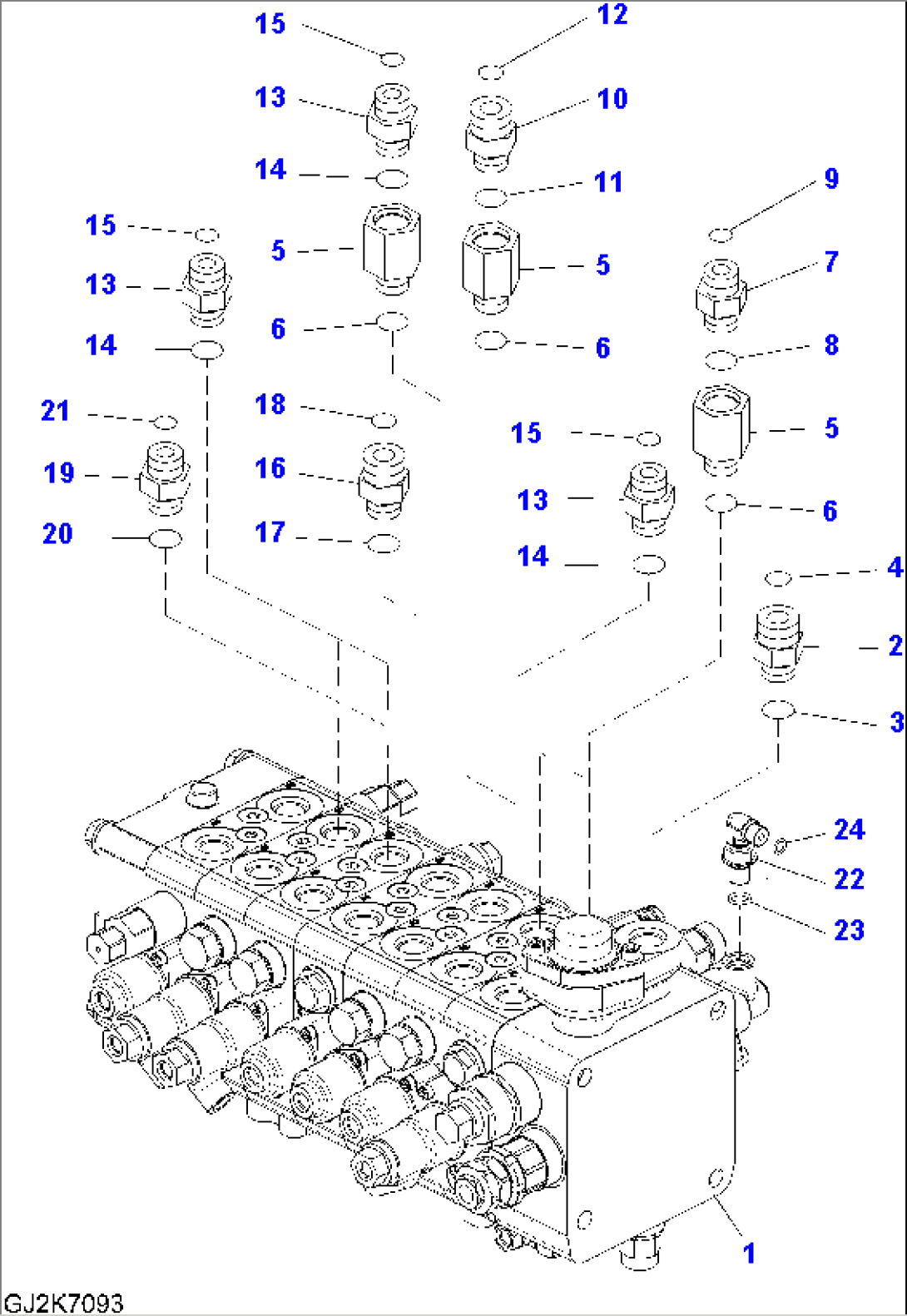 MAIN VALVE (7-SPOOL/ONE-PIECE BOOM) - CONNECTING PARTS (1/4)