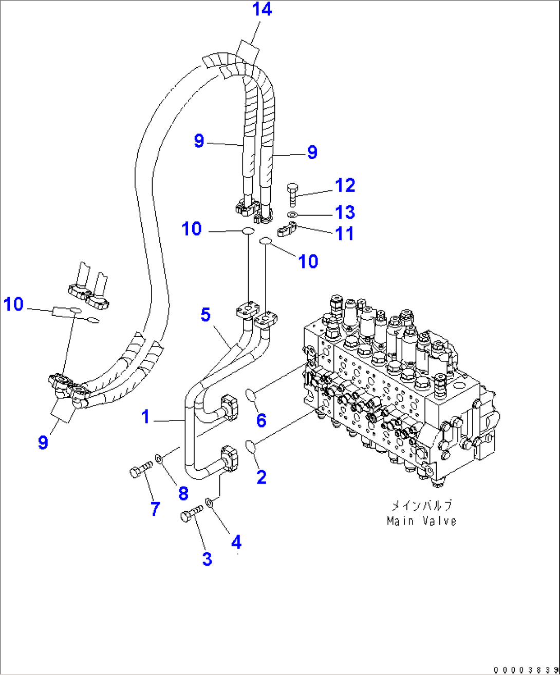 ATTACHMENT LINE (CLAMSHELL) (REVOLVING FRAME SIDE) (FOR 1-PIECE BOOM)