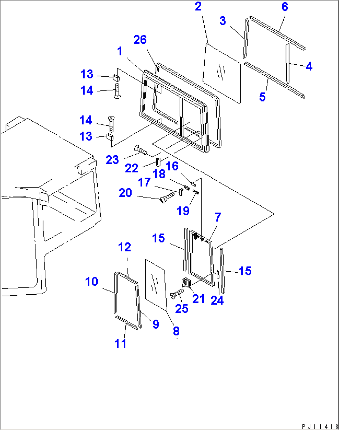 STEEL CAB (REAR WINDOW) (3/9)(#35001-)
