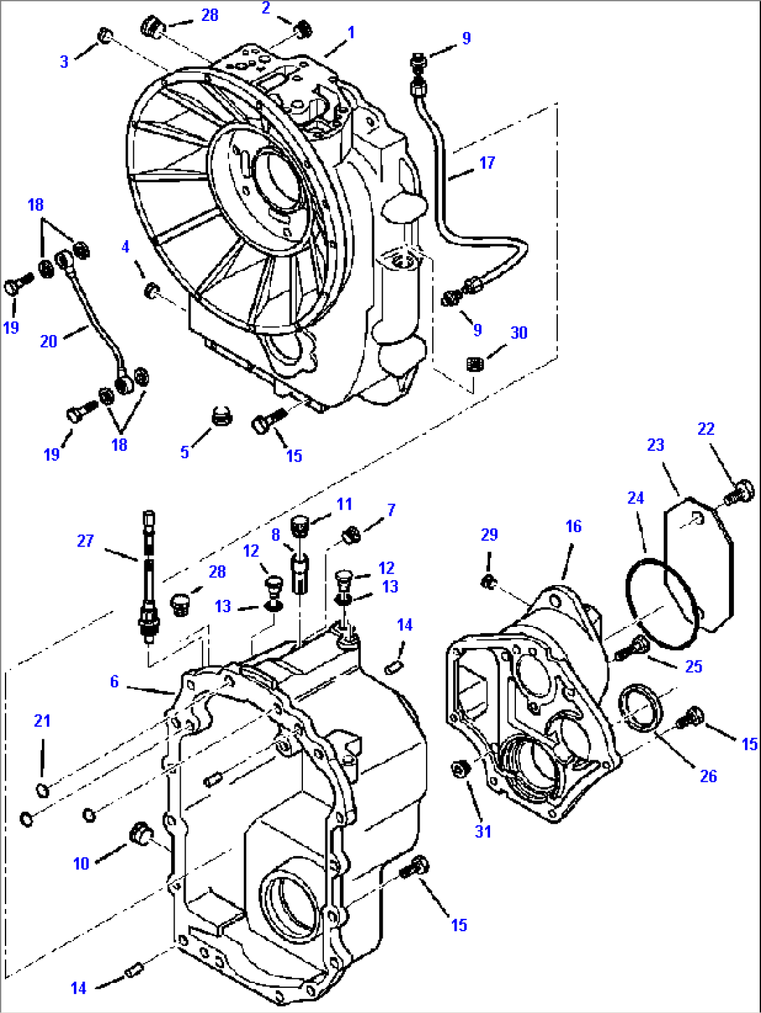 FIG. F3300-01A2 TRANSMISSION - FRONT AND REAR HOUSINGS