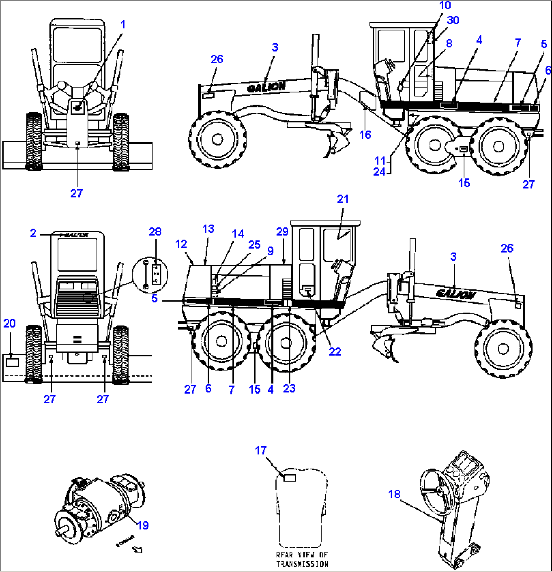 GALION DECALS - 830 R.H. & L.H. 90ø BLADE SUSPENSION WITH AWD