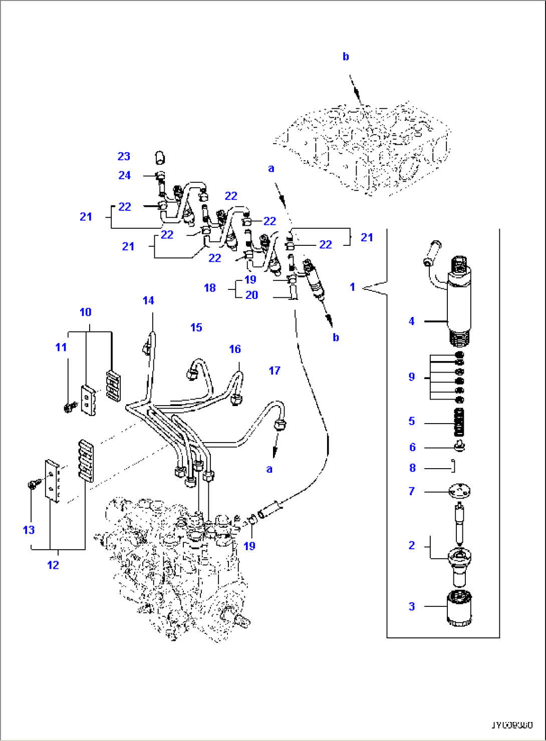 ENGINE, WITH AIR CONDITIONER, FUEL INJECTOR AND SPILL PIPE