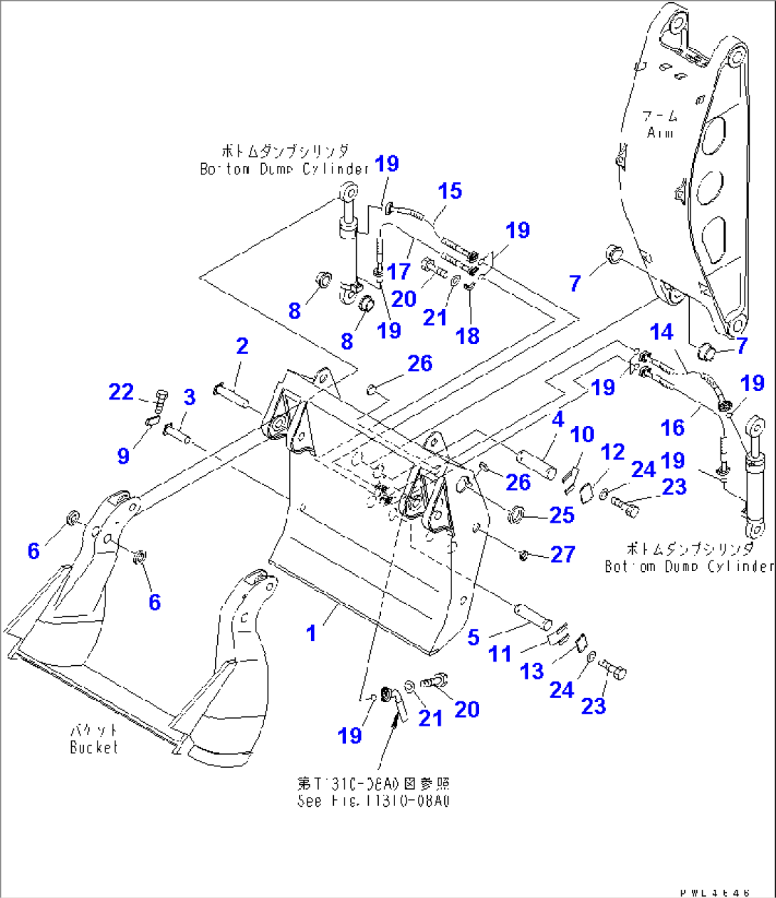 BOTTOM DUMP CYLINDER PIPING (BUCKET SIDE) (FOR LOADER)(#10001-11011)