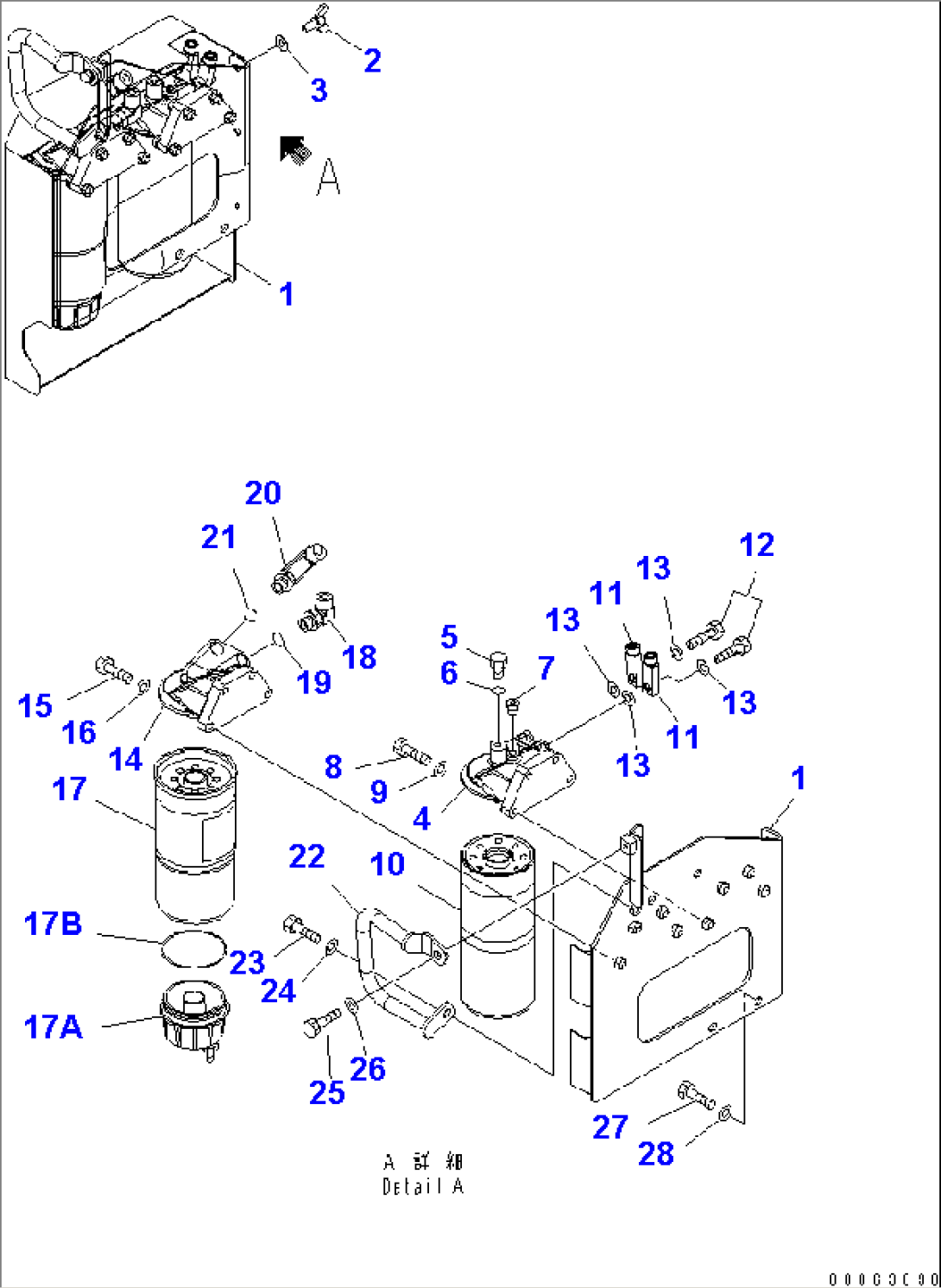 ENGINE FUEL FILTER AND RELATED PARTS (R.H.) (ADDITIONAL FILTER)(#7001-7168)