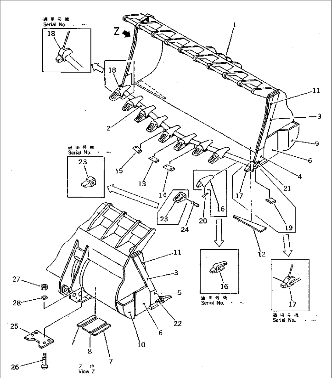 BUCKET¤ 9.5M3 (SPADE NOSE) (WITH TOOTH)(#10001-10499)