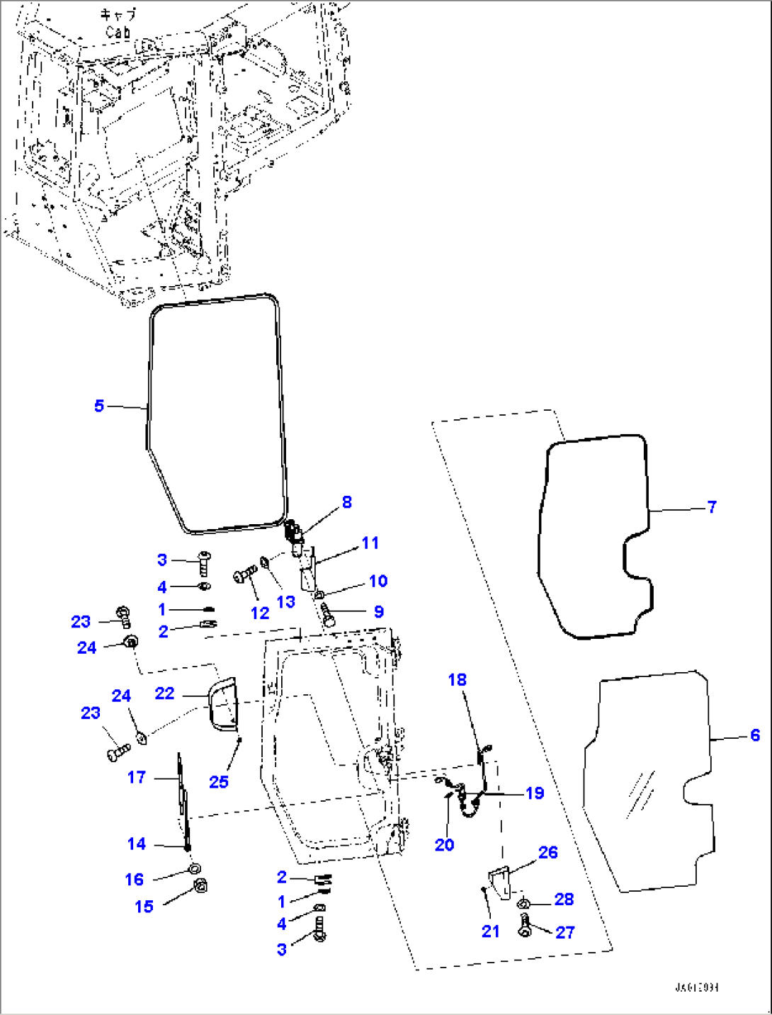 Cab, Door Damper, Window and Wiper, L.H. (#40001-)