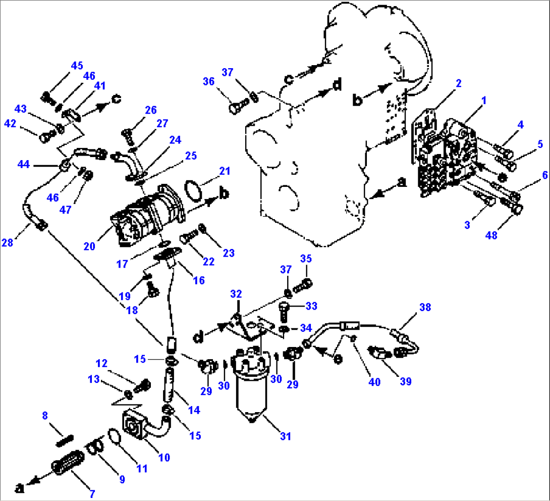 TRANSMISSION PIPING TRANSMISSION TO PUMP AND OIL FILTER