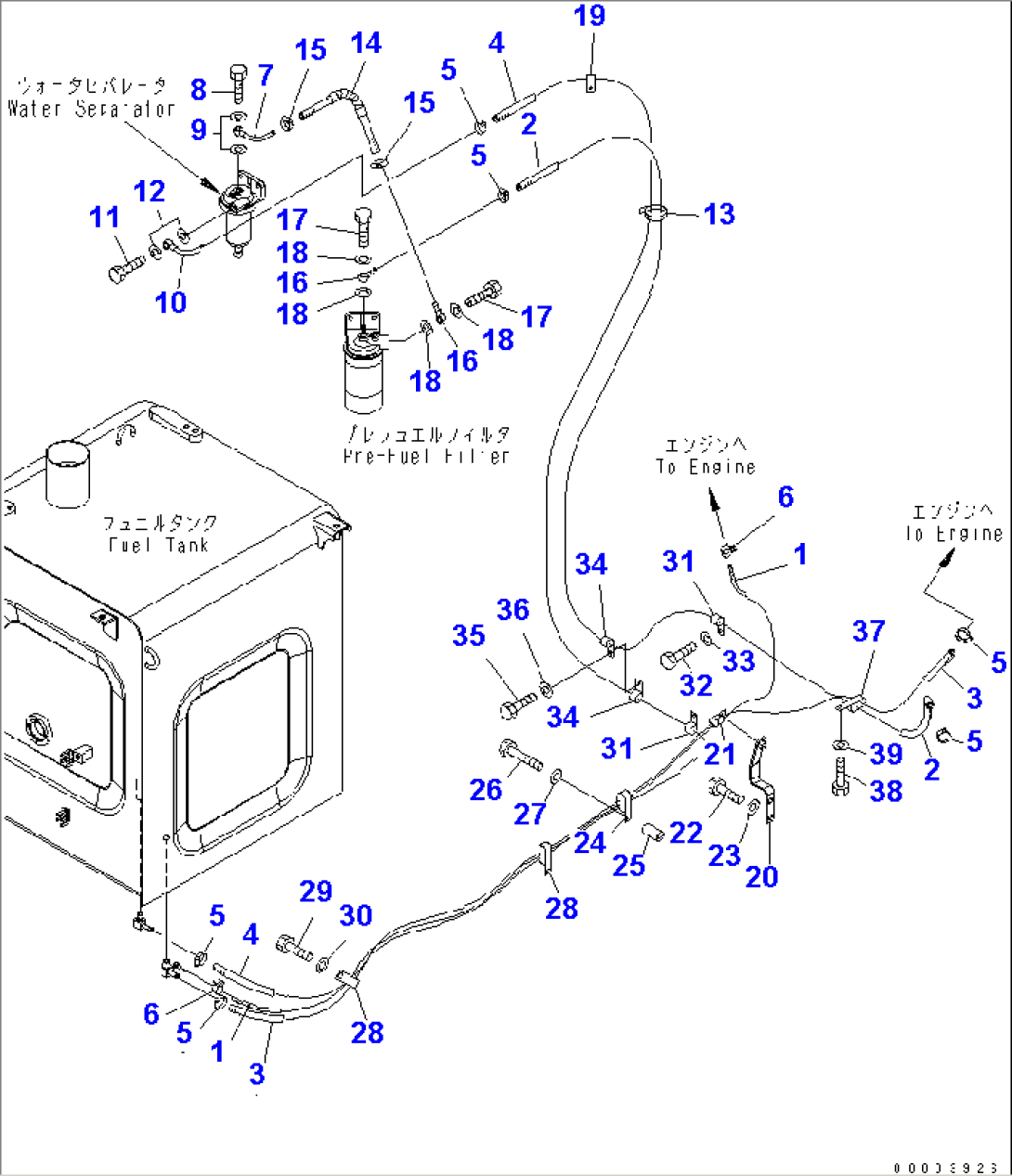 FUEL PIPING (WITH PRE-FUEL FILTER AND WATER SEPARATOR)(#203013-)