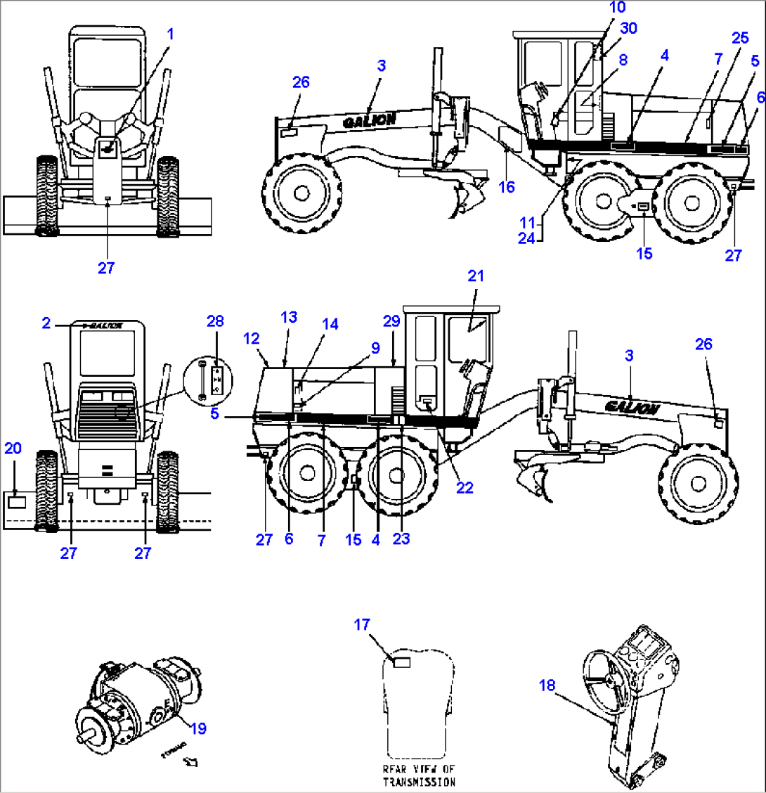 FIG. U5100-01A3 DECALS - 850 R.H. AND L.H. BIAS BLADE SUSPENSION - WITH AWD