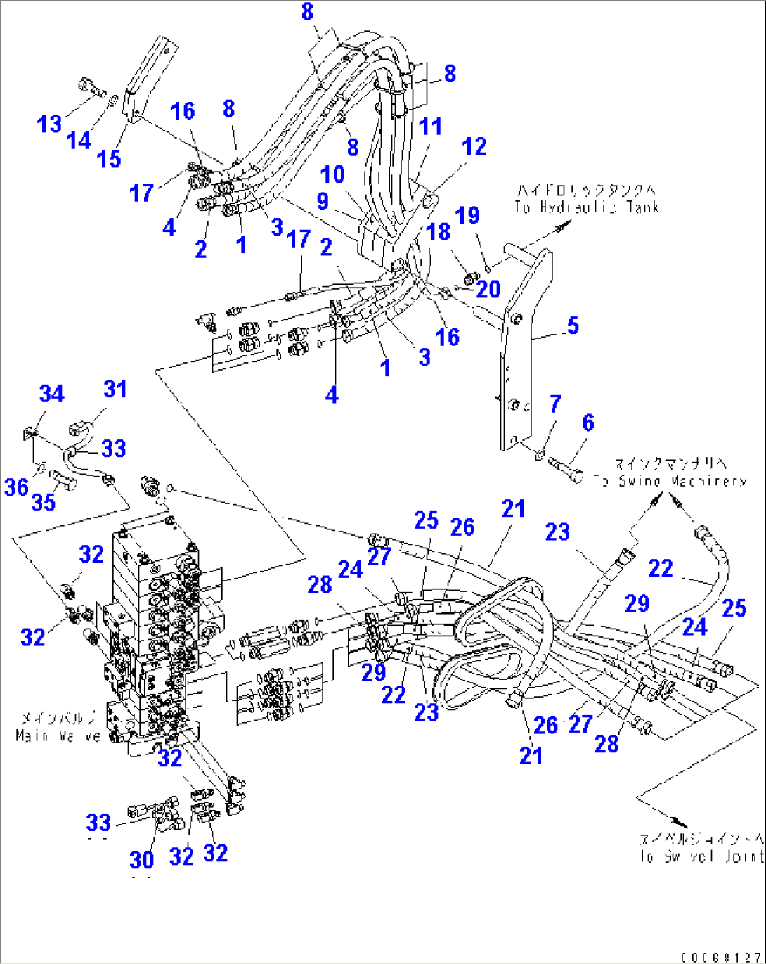 ARM AND BUCKET LINE (3/3) (FOR 1-ATTACHMENT AND BLADE) (EU SPEC.)(#20001-)