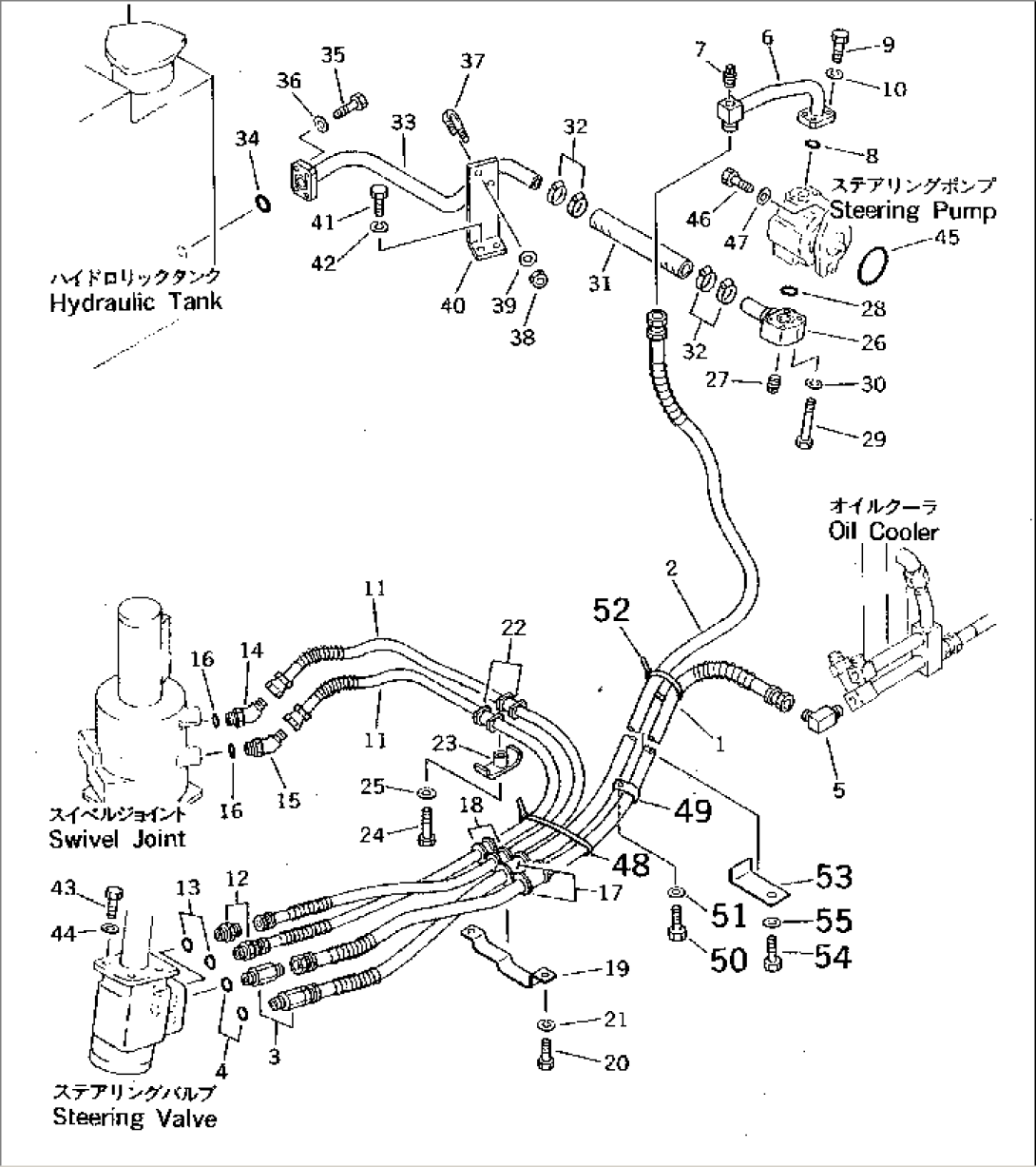 HYDRAULIC PIPING (FOR STEERING) (TANK TO PUMP TO VALVE TO SWIVEL JOINT)(W/O. STEERING AUTO SELECTOR)(#1601-1861)