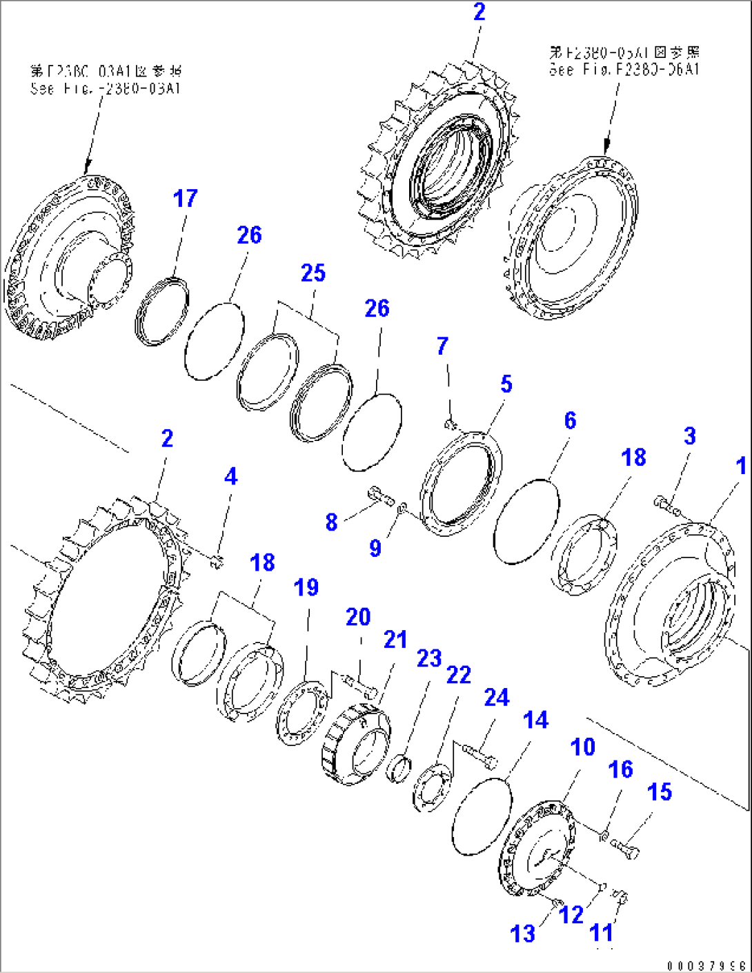 FINAL DRIVE (SPROCKET HUB) (REINFORCED TYPE) (7 TRACK ROLLER)(#17501-)