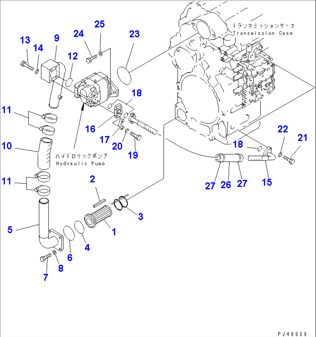 TRANSMISSION (TRANSMISSION PIPING) (1/2) (FOR EMERGENCY STEERING)(#50001-)