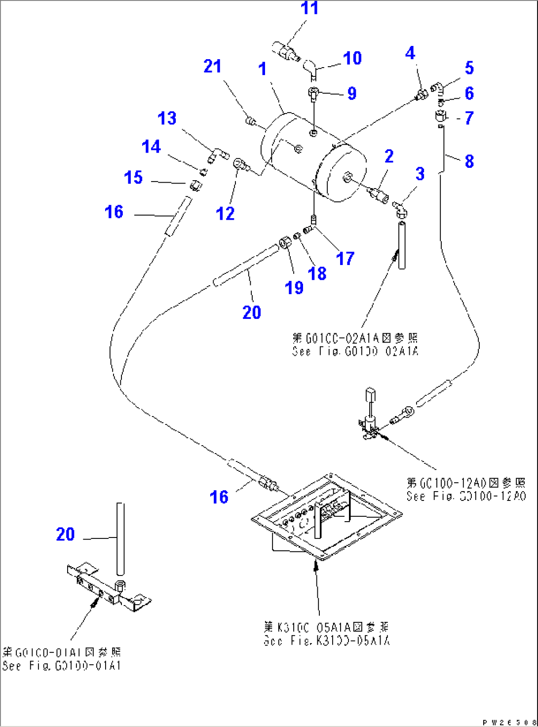 AIR TANK AND EQUIPMENT (PIROT TANK) (FOR EMERGENCY BRAKE)(#1201-)