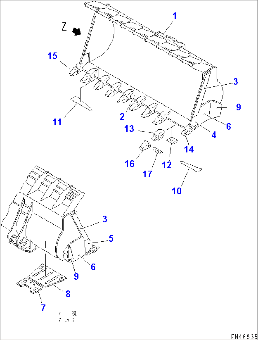 BUCKET¤ 9.5M3 (WITH TOOTH) (FOR HIGH LIFT)(#10501-)