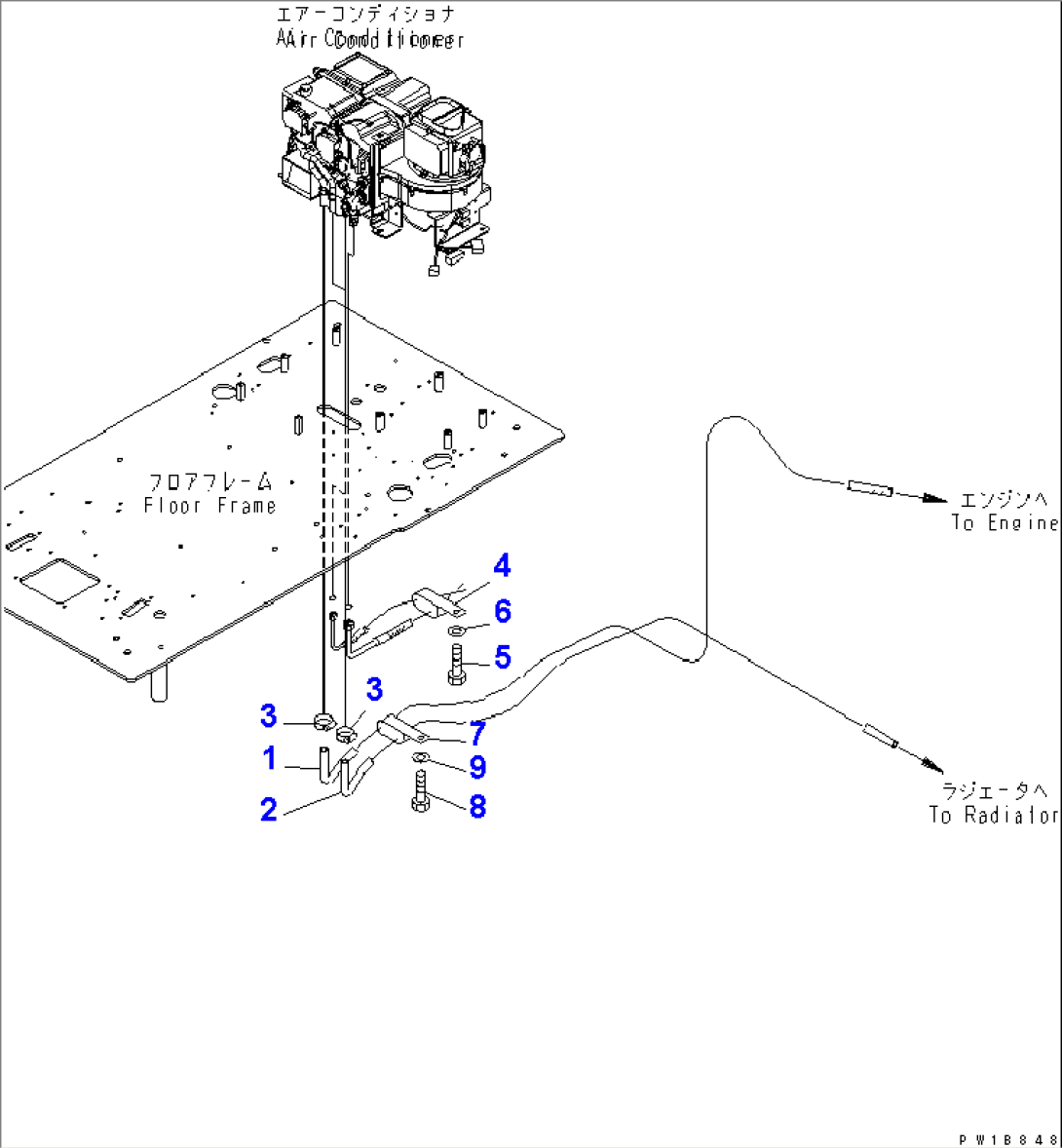 FLOOR FRAME (HEATER HOSE AND CLAMP)(#40001-50000)