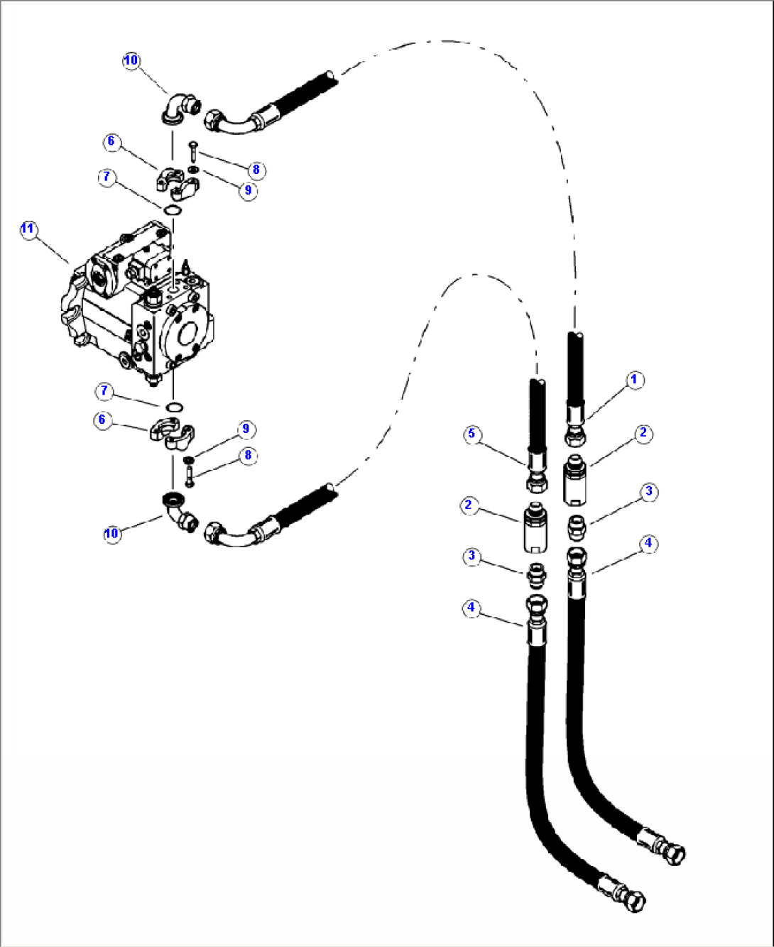 P1500-01A0 NON-CONTINUOUS ROTATION TRACK DRIVE PRESSURE LINES HYDRAULIC PIPING L.H. TRACK DRIVE PUMP TO BULKHEAD