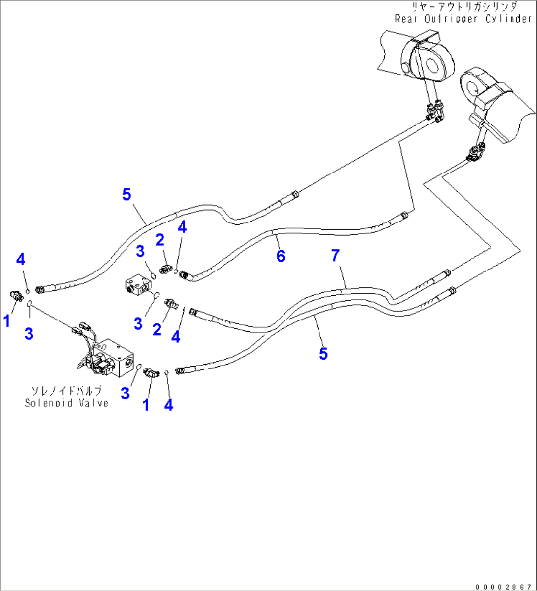 UNDER ATTACHMENT PIPING (REAR ACTUATOR LINE) (2.5M WIDTH OUTRIGGER)