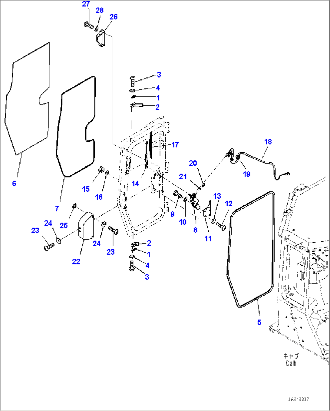 Cab, Door Damper, Window and Wiper, R.H. (#85001-)