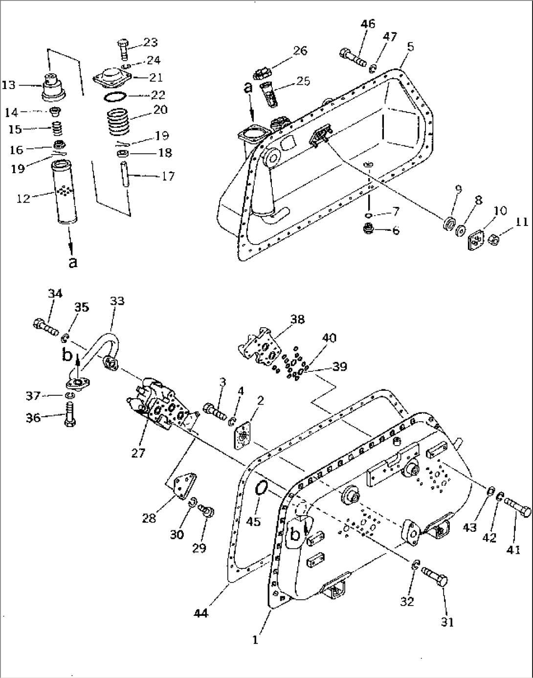HYDRAULIC TANK AND CONTROL VALVE (1/4) (FOR ANGLE DOZER)
