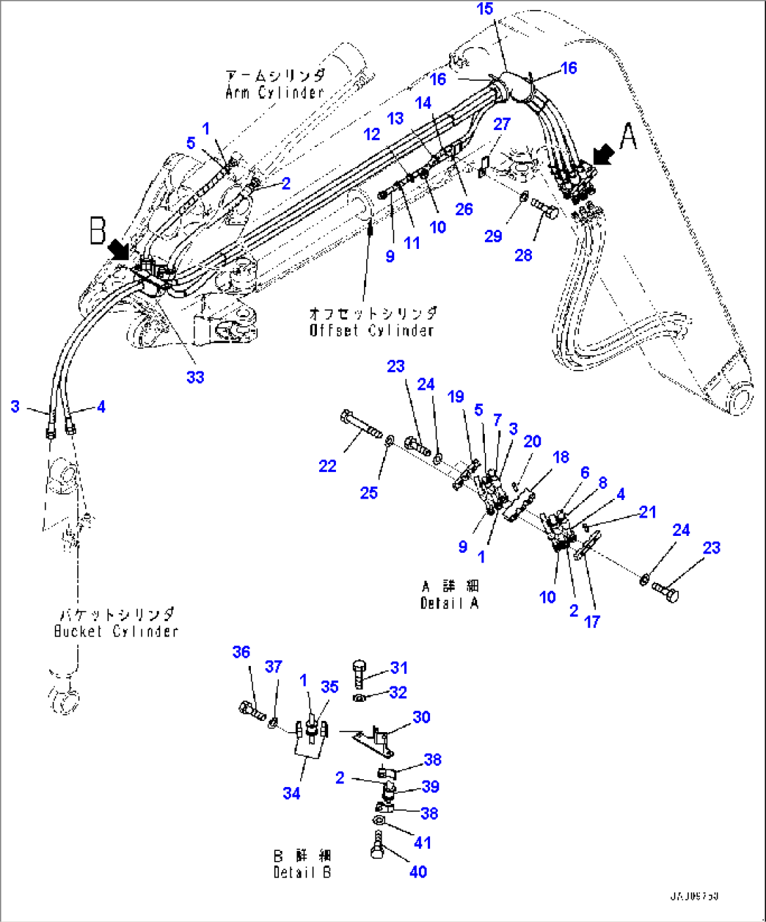 Offset Boom, Hydraulic Oil Piping (#15001-)