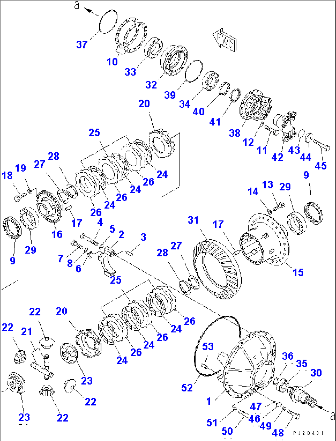 FRONT AXLE (DIFFERENTIAL AND MOUNTING PARTS) (LIMITED SLIP DIFFERENTIAL)(#52019-)